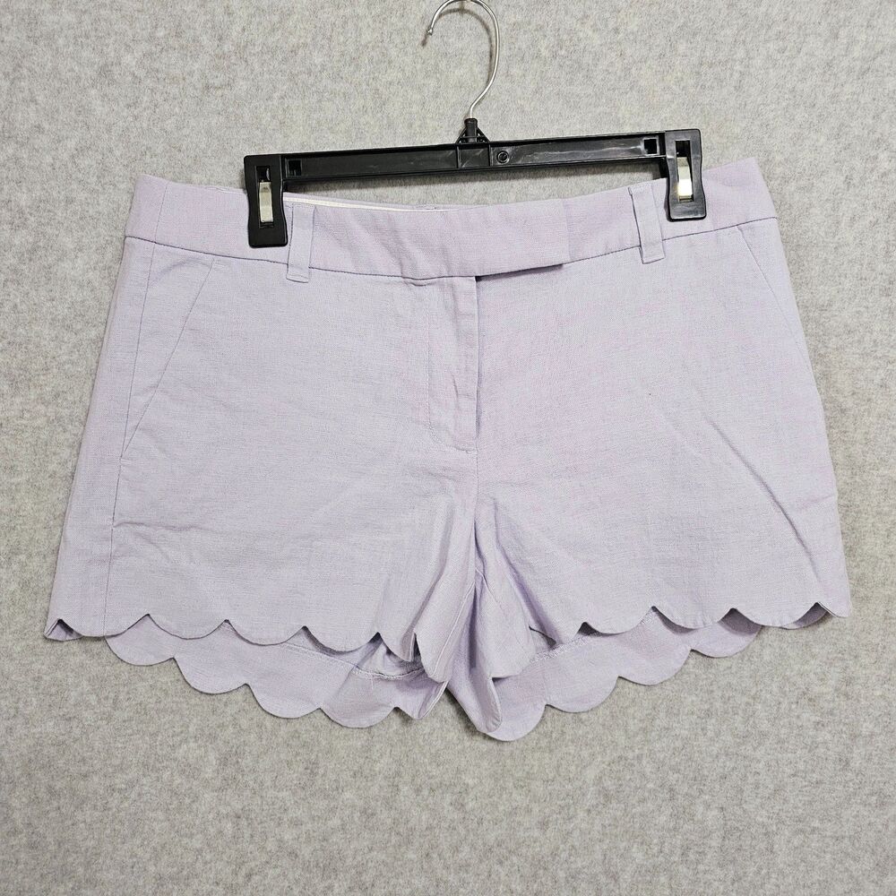 J Crew NEW Scallop Shorts Size 8 Womens Lilac Purple Casual Linen Cotton Blend